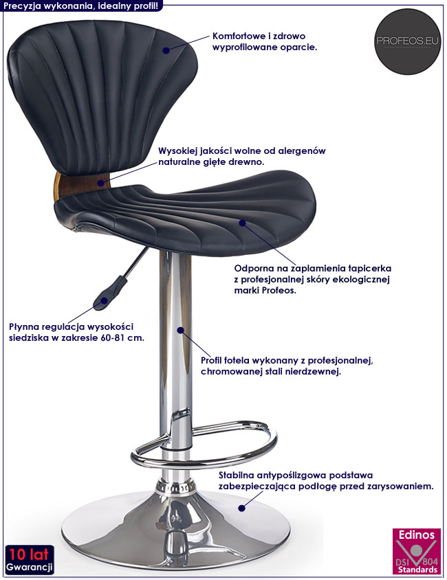 Czarny hoker kuchenny z oparciem Getis