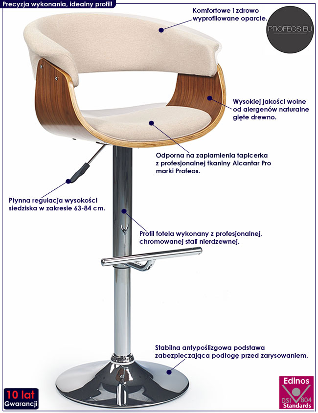 Regulowany beżowy hoker kuchenny, orzech Provence