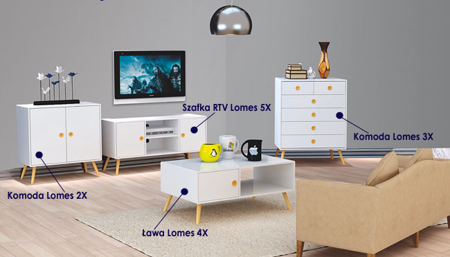 Kolekcja mebli do salonu w minimalistycznym stylu Lomes