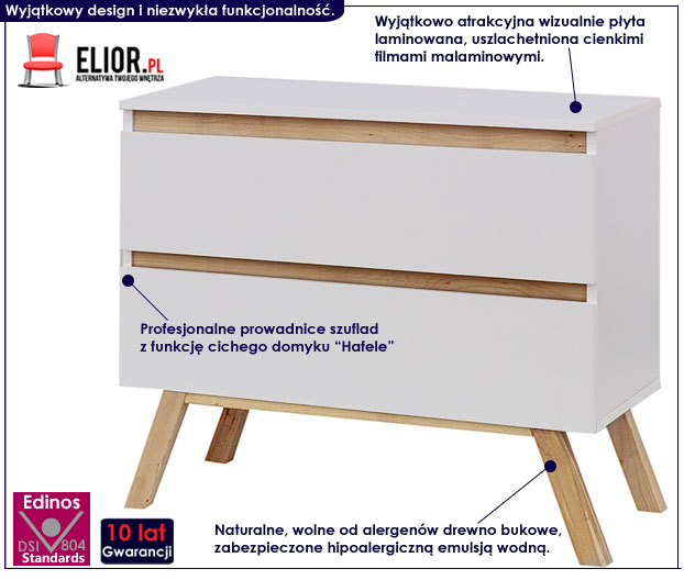 komoda biała styl skandynawski dwie szuflady