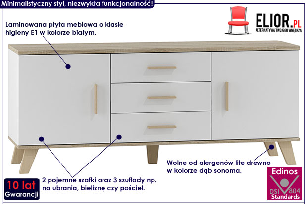 Biała skandynawska komoda do salonu Bodi 3X
