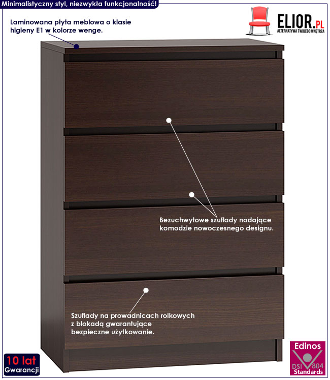 Komoda biurowa z 4 szufladami wenge Sulli