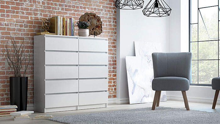 Biała komoda z 10 szufladami Rossa 140 cm