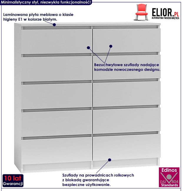 Biała komoda stojąca z szufladami Rossa