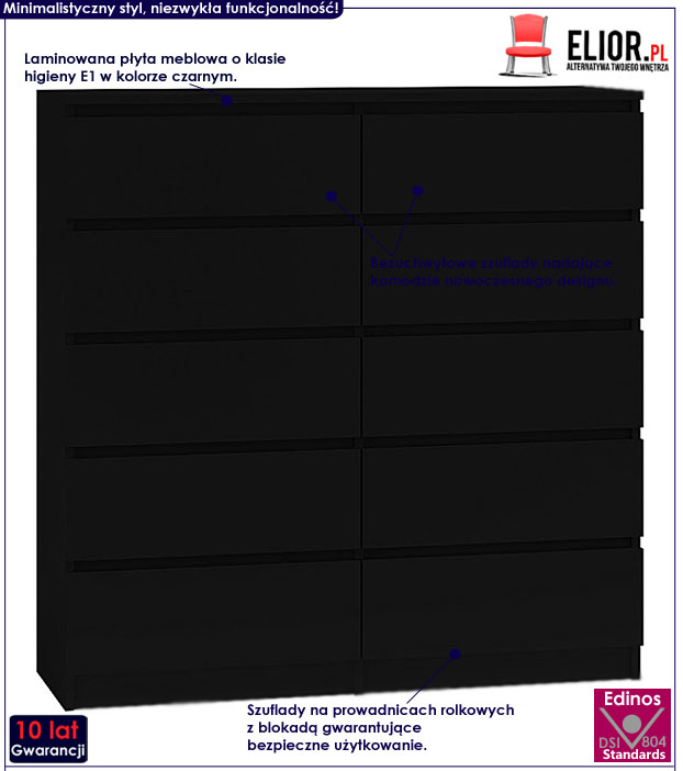 Czarna komoda do salonu, sypialni Rossa