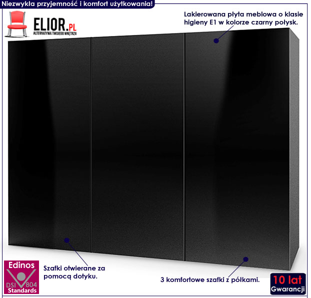 Czarna komoda wisząca wysoki połysk Vitoria 3X