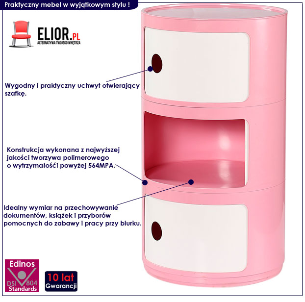 dziewczęcy kontenerek do biurka dla dzieci - różowy