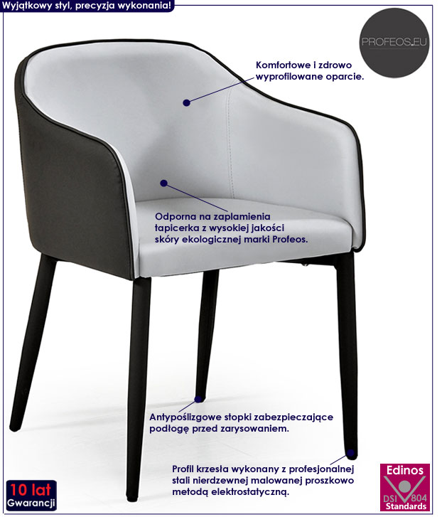 Szare nowoczesne krzesło do stołu, biurka Bejrux