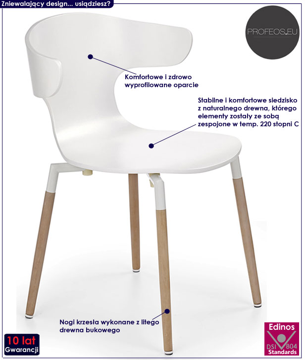 Białe krzesło w stylu skandynawskim, drewniane Anvar