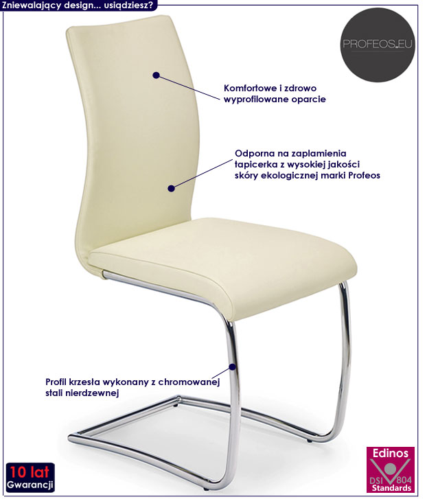 Kremowe krzesło kuchenne, metalowe Plutos