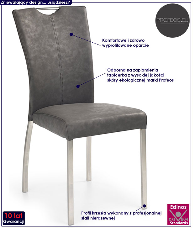 Popielate, szare krzesło do kuchni Zalan