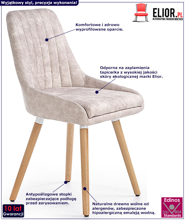 Skandynawskie beżowe krzesło drewniane Rendez