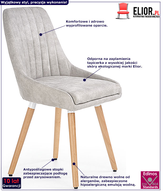 Szare krzesło tapicerowane do stołu, biurka Rendez