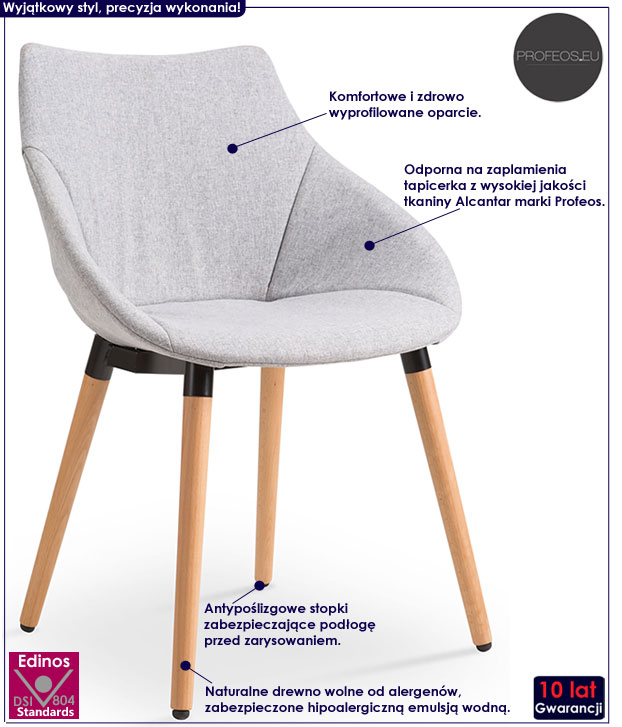 Krzesło drewniane w stylu Eames szare Dara