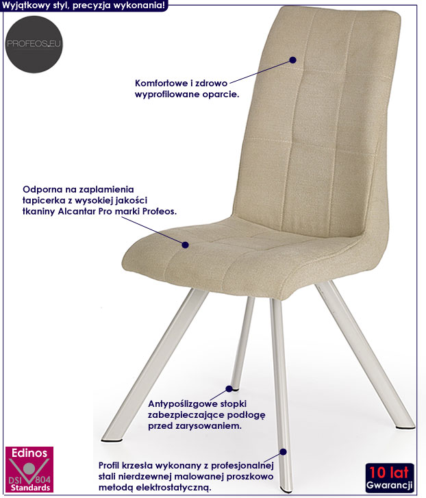 Beżowe krzesło pikowane do kuchni, salonu Diodor