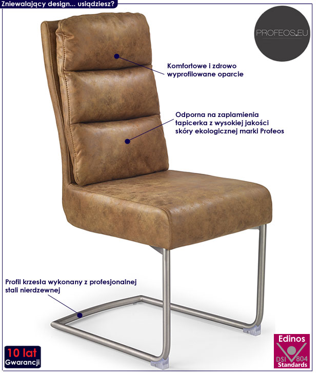 Brązowe krzesło do stołu, tapicerowane Eliot