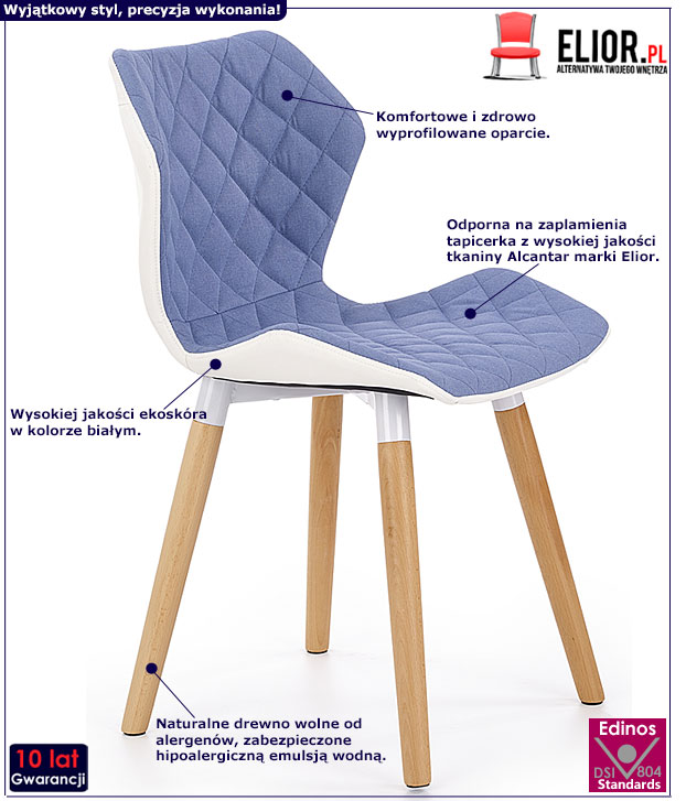 Niebieskie krzesło do stołu, biurka Comi