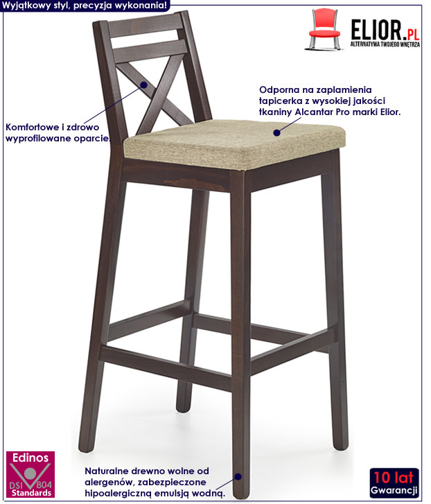 Wysokie krzesło barowe, hoker drewniany Ravix 2X