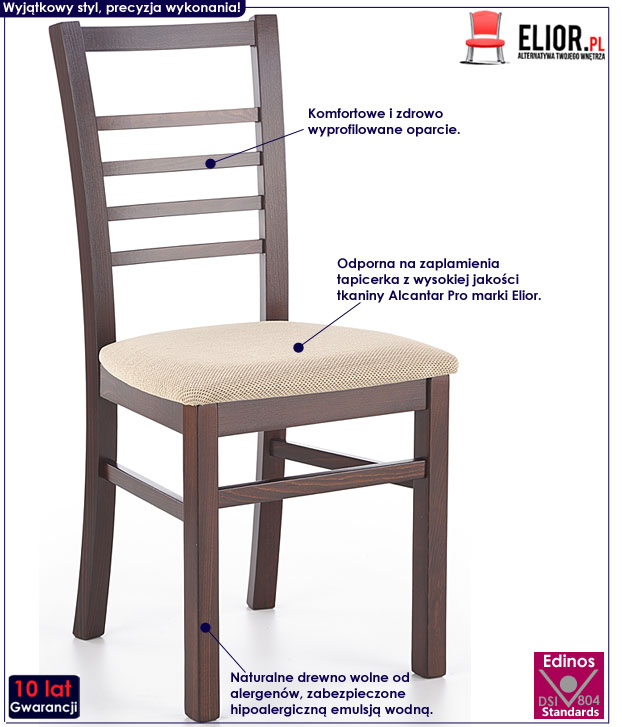 Krzesło drewniane, kuchenne ciemny orzech Birken