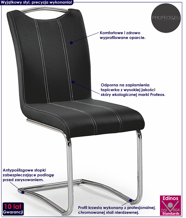 Tapicerowane krzesło kuchenne czarne Dello