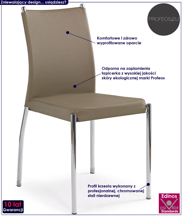 Beżowe krzesło metalowe do kuchni, stołu Moa