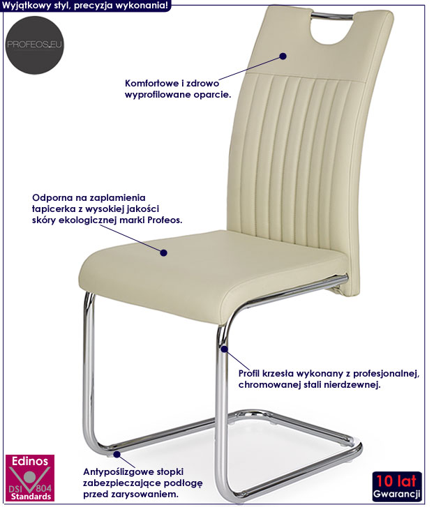 Kremowe krzesło tapicerowane do kuchni, jadalni Visar