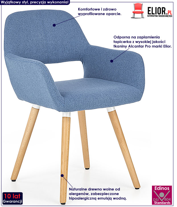 Niebieskie krzesło drewniane do jadalni Sharon