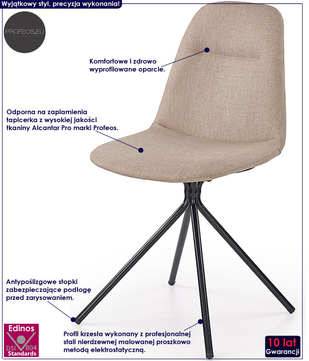 Beżowe krzesło nowoczesne do stołu Fires