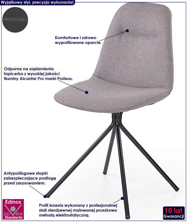 Szare, minimalistyczne krzesło kuchenne Olsen