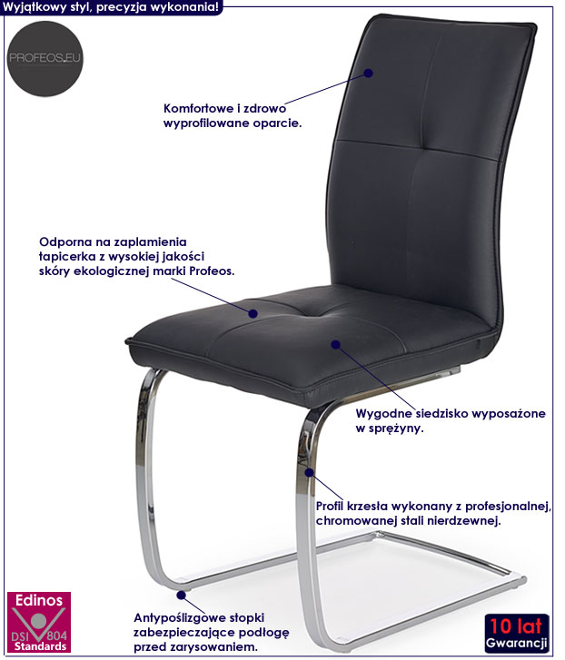 Czarne krzesło sprężynujące do stołu, biurka Morea