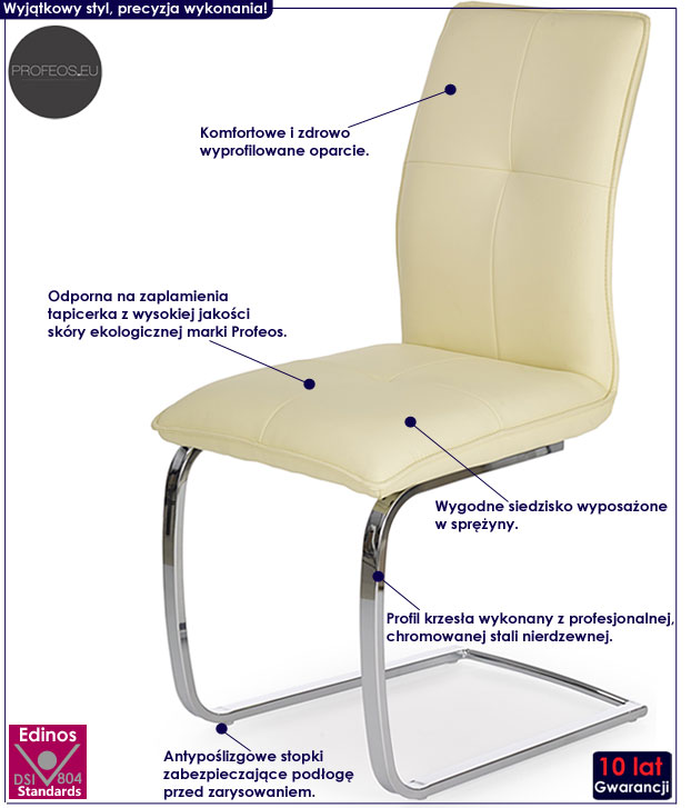 Kremowe krzesło kuchenne na sprężynach Morea