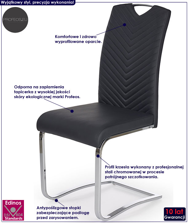 Czarne nowoczesne krzesło do kuchni Roza