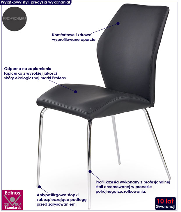 Czarne profilowane krzesło do kuchni, salonu Vonid