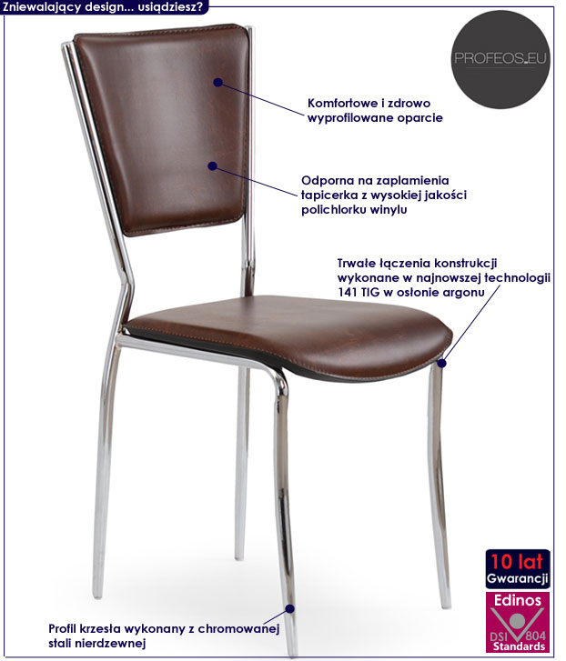 Brązowe krzesło kuchenne, metalowe Loster