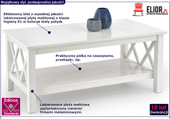 Lakierowana biała ława do salonu Artivia