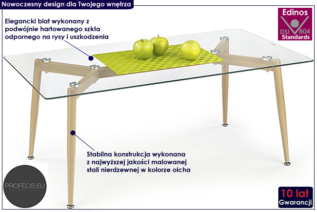 szklana ława prostokątna Atika olcha stolik