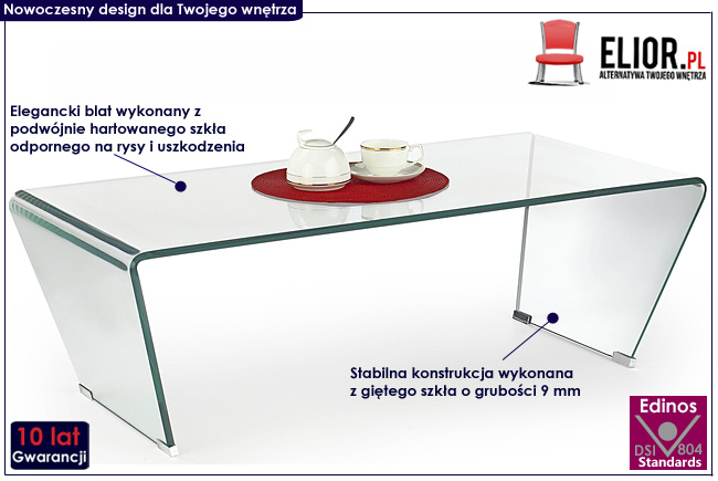 ława gięta z giętego szkła Matel przezroczysta