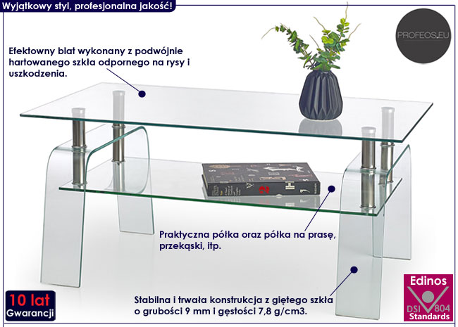 Bezbarwna szklana ława przezroczysta Velvet