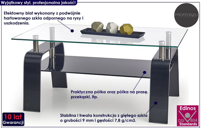 Czarna ława gięta szklana Velvet