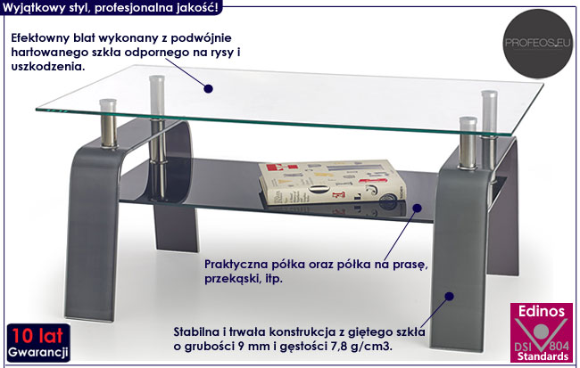 Szara, popielata ława szklana Velvet