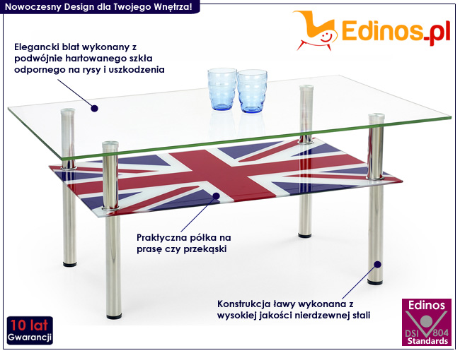 ława szklana do salonu z półką Tabalu