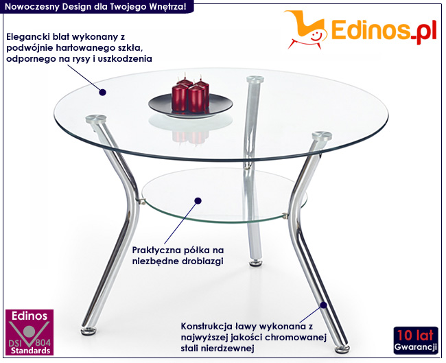 ława szklana bezbarwna Mikra okrągła