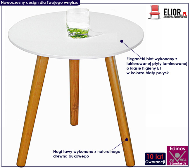 lakierowany stolik skandynawski biały Delicta