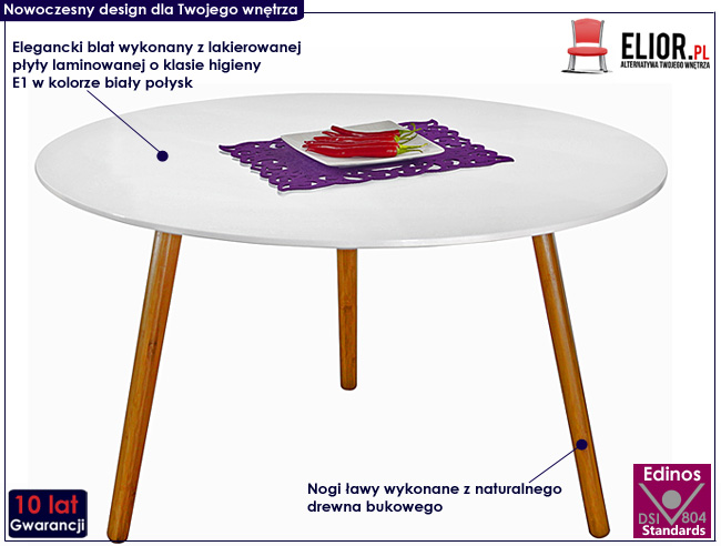 okrągła lakierowana ława biała Delicta