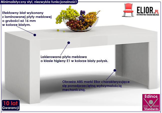 Nowoczesna biała ława wysoki połysk Elina