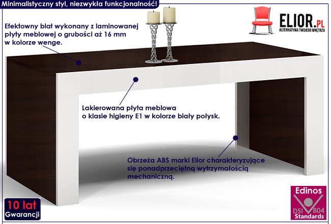 Ława do salonu wenge, biały połysk TEST