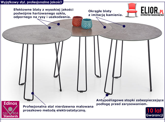 Zestaw trzech okrągłych stolików kawowych Belva