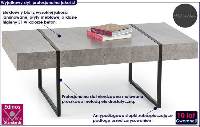 Industrialny, betonowy stolik kawowy do loftu Fidia