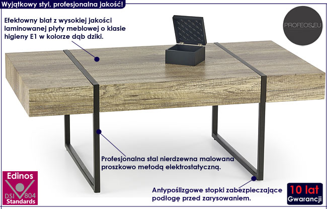 Stolik kawowy w industrialnym stylu do loftu dziki dąb Seram