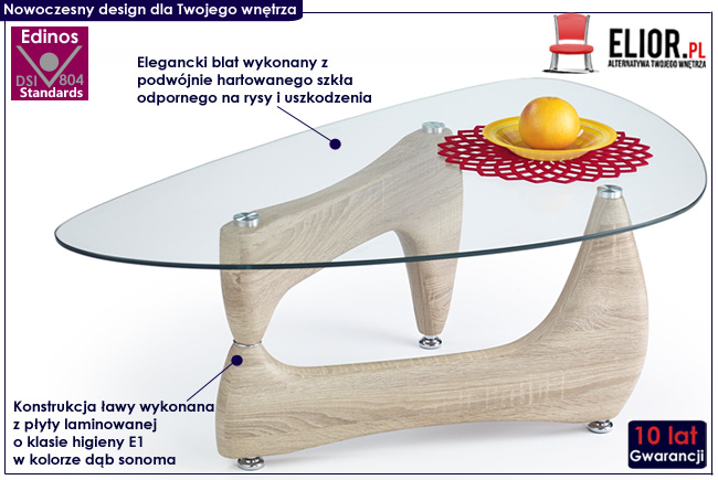 Ława szklana dąb sonoma do salonu Soberi